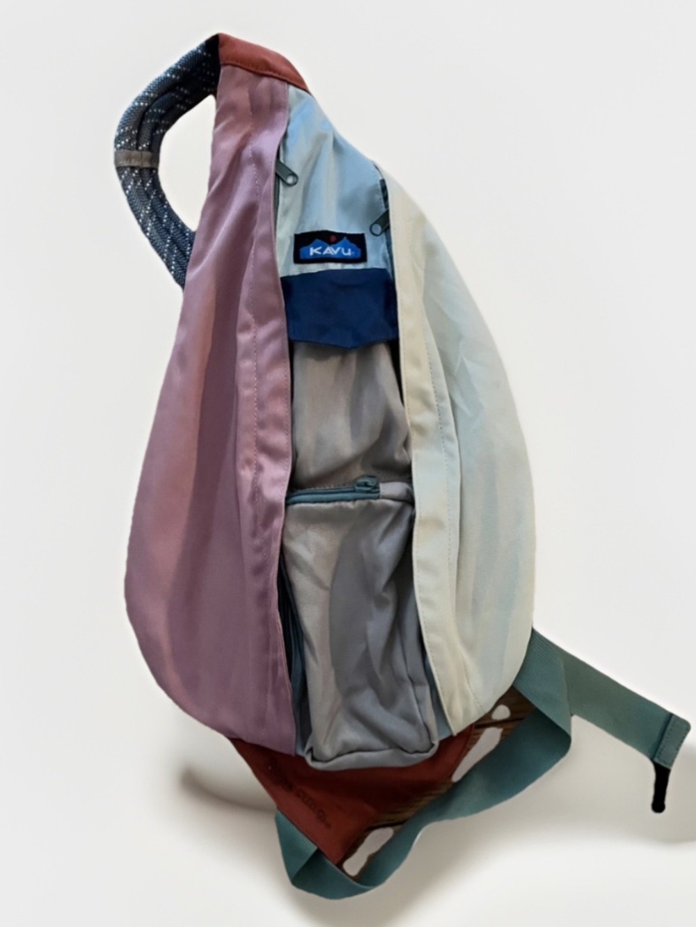 Kavu Multicolor Sling Bag - Pink, Cream, Navy & Orange Accent